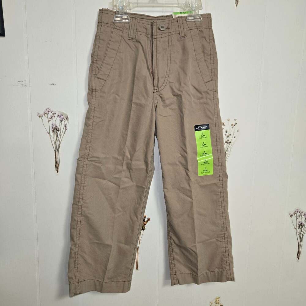 Arizona Jean Company Boys Size 5 Slim Flat Front Adjustable Waist Khaki Pants